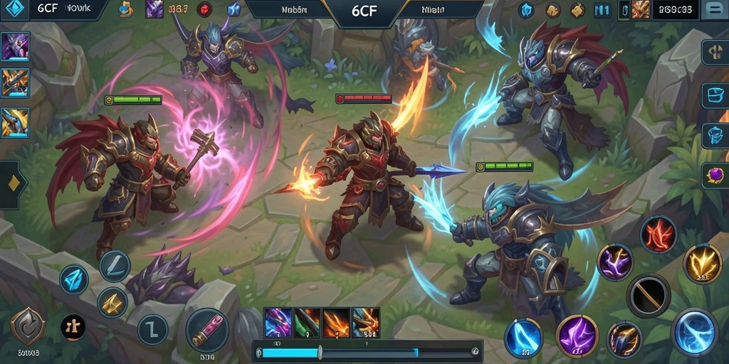 Screenshot gameplay 6CF menampilkan aksi seru di arena MOBA.