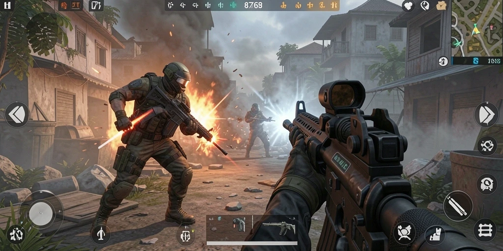 Tampilan gameplay dinamis dan mendebarkan dari 8768.