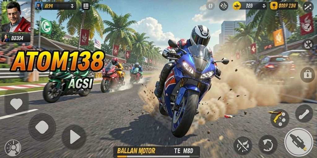 Tampilan gameplay balapan motor yang mendebarkan.
