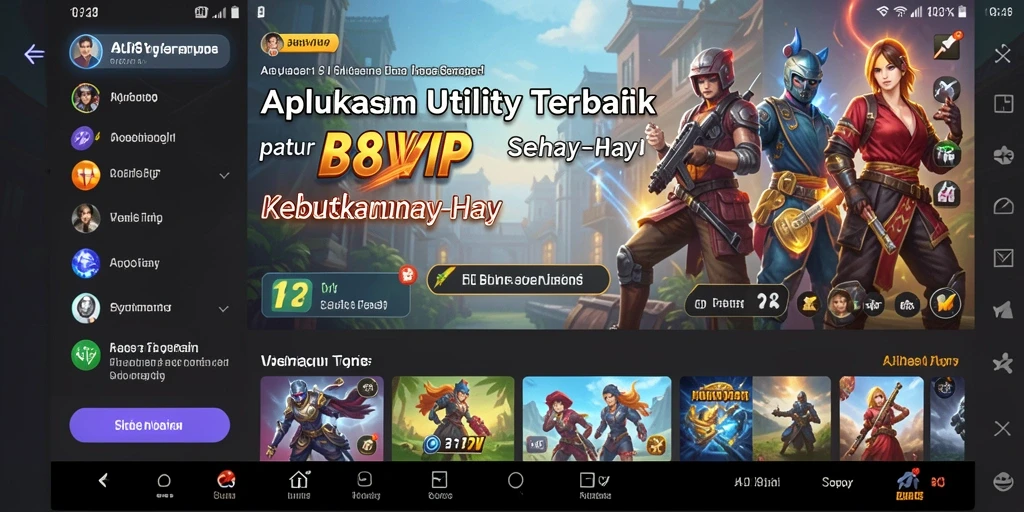 Screenshot tampilan utama aplikasi B8VIP yang menampilkan berbagai fitur Utility.