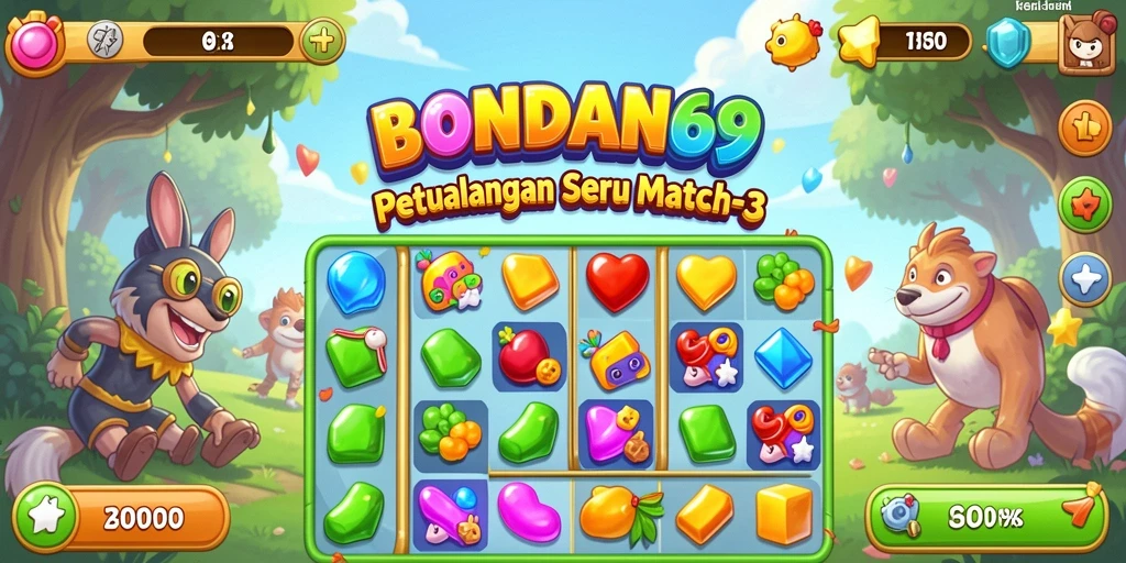 Tampilan menawan gameplay BONDAN69 di level Match-3.