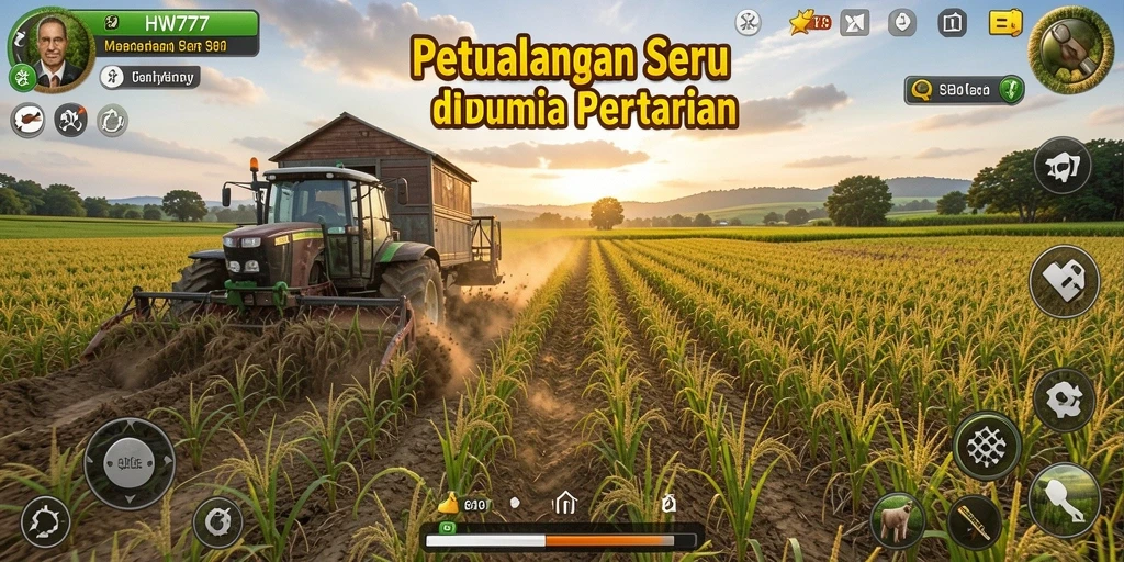 Screenshot dari gameplay HW777 menunjukkan aktivitas pertanian yang menyenangkan.