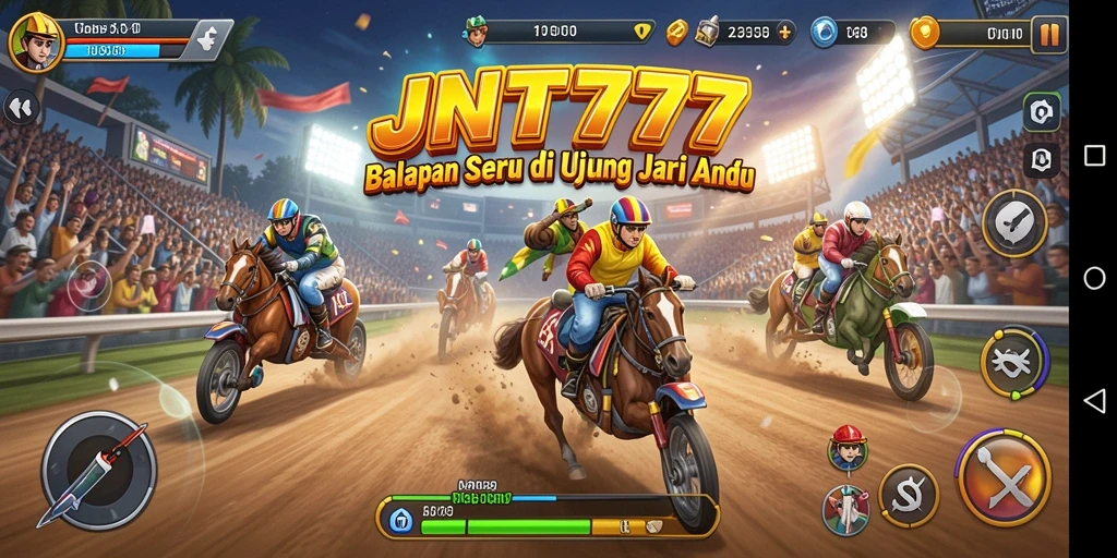 Tampilan gameplay mendebarkan dalam balapan JNT777.