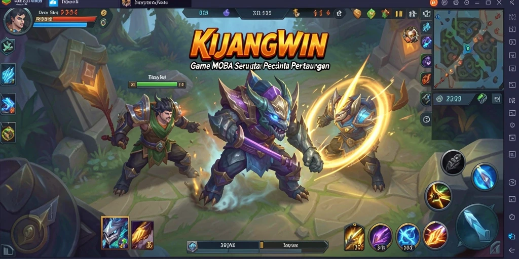 Screenshot KIJANGWIN menampilkan aksi seru dalam permainan MOBA.