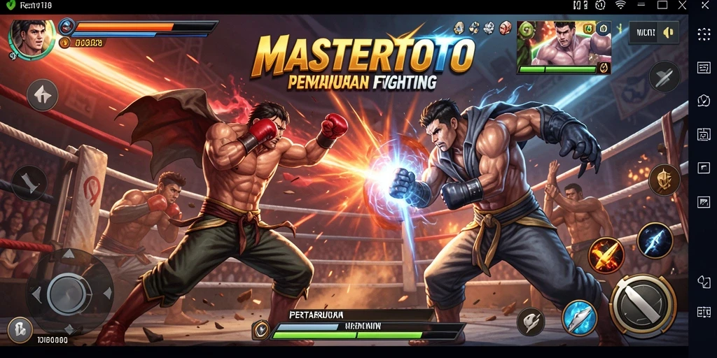 Tangkapan layar MASTERTOTO menunjukkan pertarungan intens dengan karakter beragam.