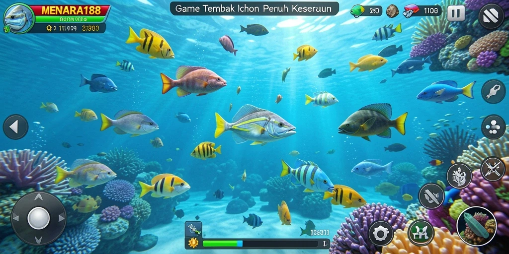 Screenshot gameplay MENARA188 yang menampilkan aksi menembak ikan.