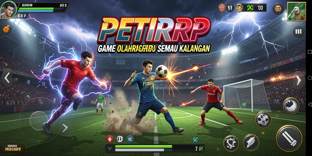 Screenshot utama PETIRRP menunjukkan aksi dinamis dalam pertandingan olahraga.