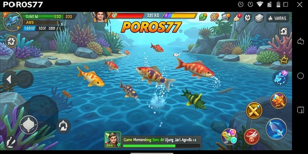 Screenshot gameplay menunjukkan pengalaman memancing yang mengesankan dan interaktif.