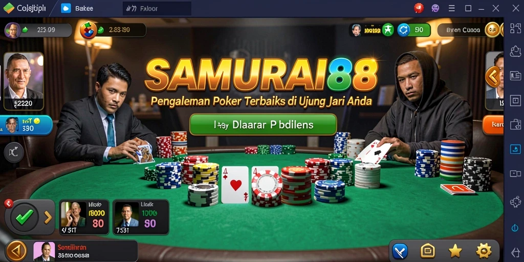 Screenshot gameplay <strong>SAMURAI88</strong> dengan suasana poker yang menegangkan.