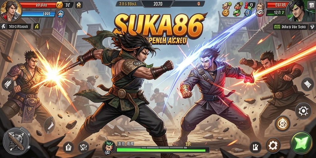 Screenshot gameplay SUKA86 menampilkan pertarungan aksi yang seru.