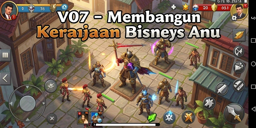 Tampilan gameplay V07 yang menampilkan strategi bisnis yang menantang.